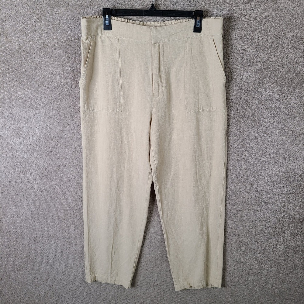 SKYES THE LIMIT Pants Womens‎ L Beige Linen Blend Elastic Waist Business Casual